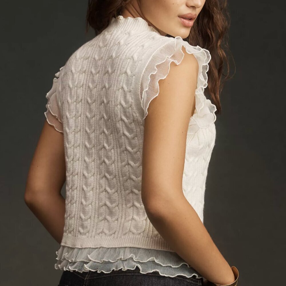 BiBi Contrast Cable Ruffle Sweater Tank - Picture 2 of 10